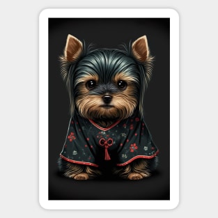 Super Cute Yorkshire Terrier Puppy Portrait Japanese Style Sticker